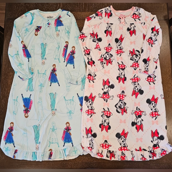 Disney Frozen and Minnie Mouse Kids Nightgowns - Blue and Pink Size 8 - Picture 1 of 5
